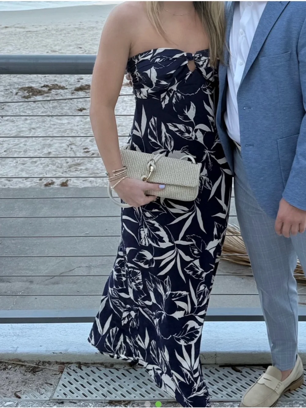 Abercrombie & Fitch Navy and Cream Strapless Floral Maxi Dress